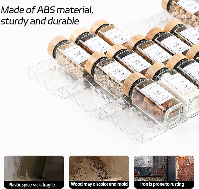 Spice Drawer Organizer,48 Pack free Combination Drawer Spice Organizer,Transparent Acrylic Drawer Seasoning Organizer,Spice rack for Drawer(Jars not included)