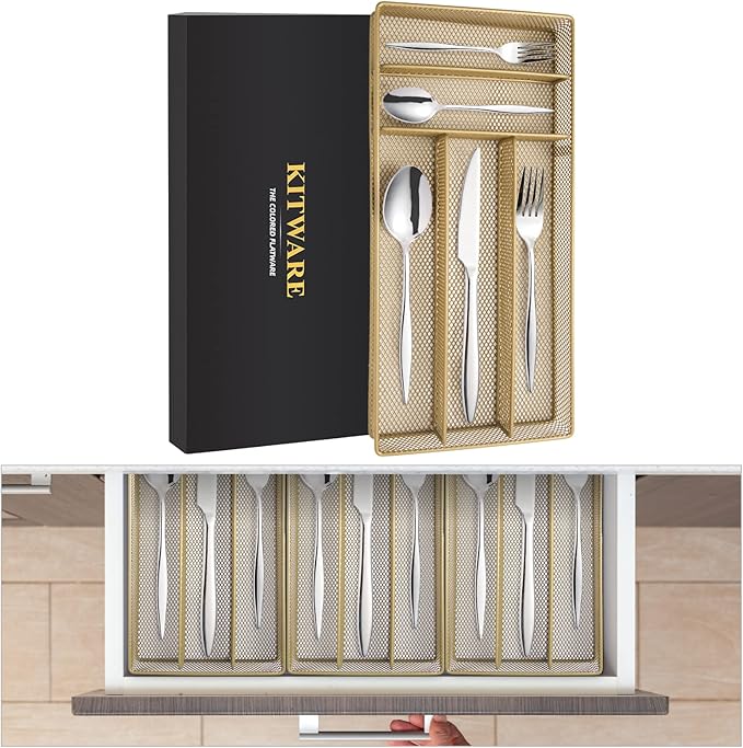 40 Pieces Silverware with Organizer, Stainless Steel Flatware Set for 8, Mirror Polish Utensils Cutlery for Home Kitchen Restaurant Hotel, Include Knives Forks Spoons, Dishwasher Safe