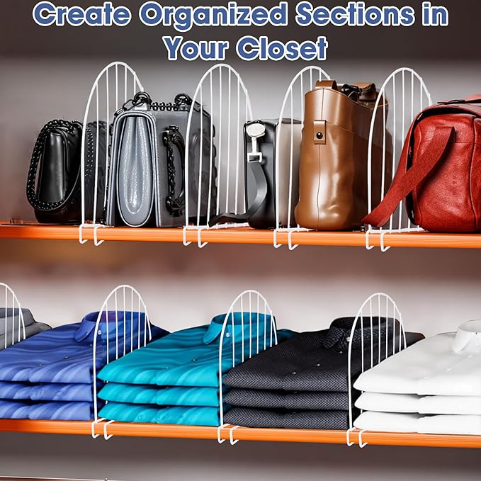 SSAWcasa Tall Shelf Dividers, 8 Pack 12’’ Shelf Dividers for Closet Organization, Metal Closet Organizer for Wood Shelves Separator for Purse Handbag Sweater Clothes Book Storage Wardrobe Cabinet
