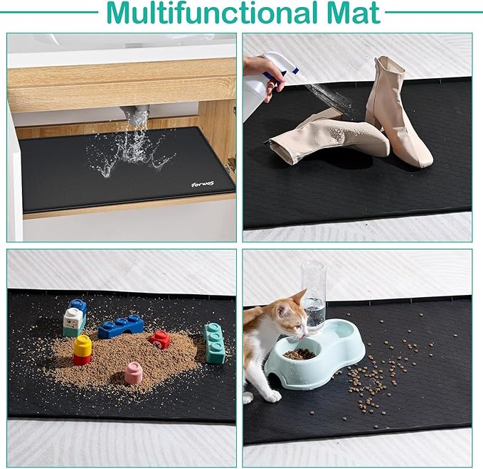 Waterproof Under Sink Mat 31" x 22", Silicone Cabinet Liner, Rubber Protector for Kitchen and Bathroom, Keeps Cabinets Clean, Dry, and Organized (Black)