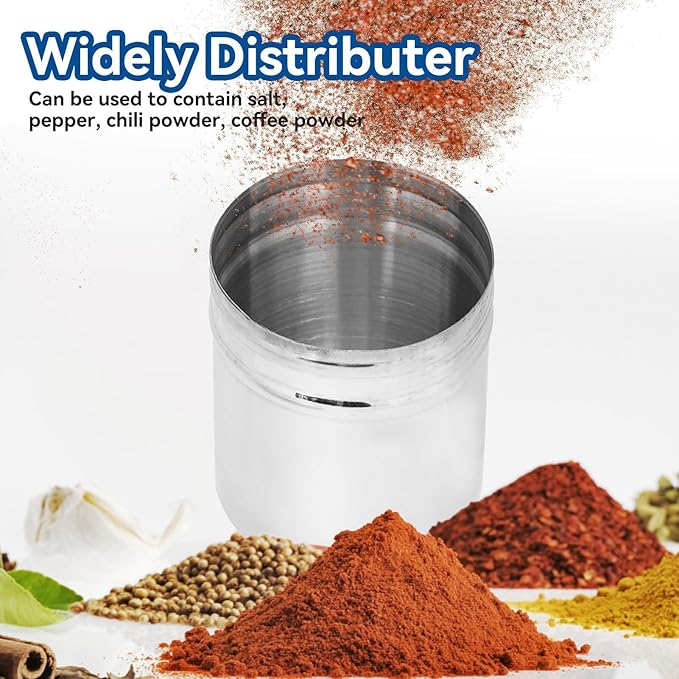 Stainless Steel Powdered Sugar Shaker Duster, Spice Dispenser Spice Shaker Condiment Jar Kitchen Shakers Metal Salt Pepper Dredge Shakers with Holes and Lids for Salt Spice Sugar, Set of 2