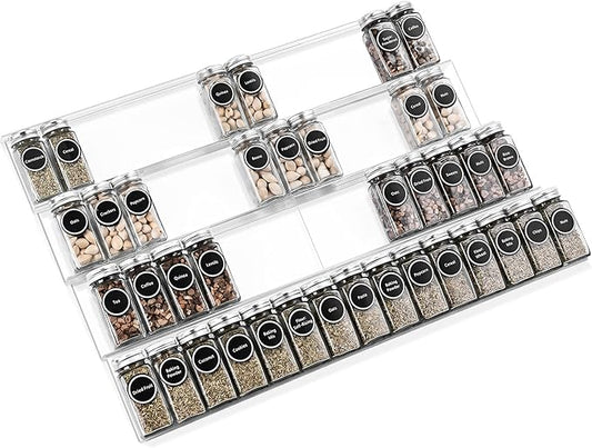 Acrylic Spice Rack Tray - Spice Drawer Organizer for Kitchen Cabinets Storage and Organization (Jars Not Included)