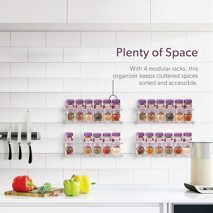Mindspace Spice Rack Wall Mount, Pantry Cabinet Door Organizer - Set of 4 Hanging Spice & Seasoning Racks Kitchen Storage Organizer | The Wire Collection, Chrome