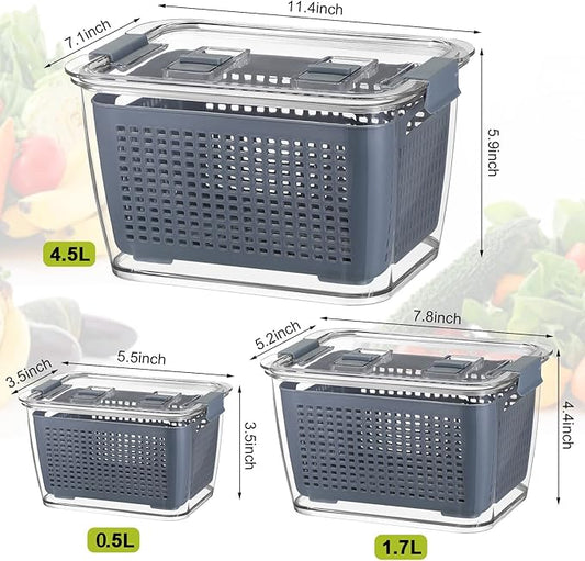 Zopeal 6 Pack Fruit Storage Containers for Fridge Produce Saver Containers for Refrigerator Fruit for Fridge Keep Fresh with Lids Colander and Dividers for Salad Berry Vegetable(White, Gray)
