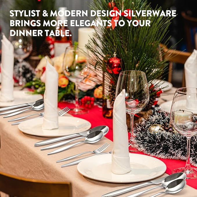 40 Pieces Silverware with Organizer, Stainless Steel Flatware Set for 8, Mirror Polish Utensils Cutlery for Home Kitchen Restaurant Hotel, Include Knives Forks Spoons, Dishwasher Safe