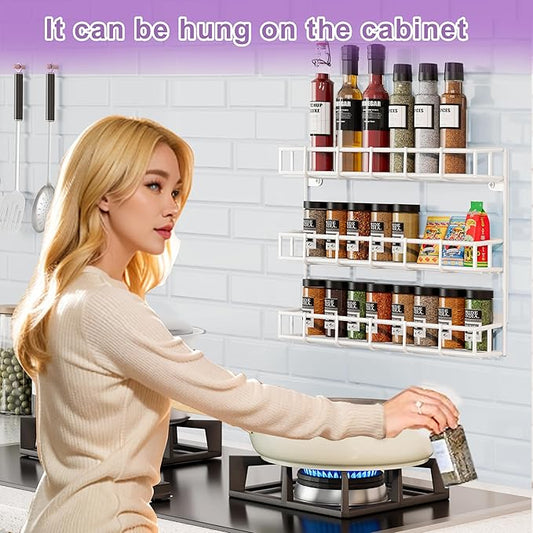 SUFAUY 2pcs Wall Spice Rack for Kitchen, 3 Tier Pantry Door Spice Rack Organizer Wall Mount, White