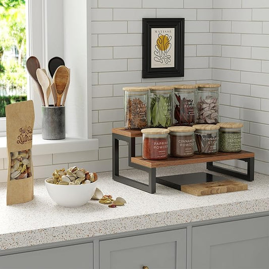 Spice Rack,Spice Rack Organizer for Countertop,Tiered Display Stand-Tiered Shelf Organizer for Pantry,Cupboard,Countertop,Enhances Kitchen Storage and Organization Vintage Color (15IN)