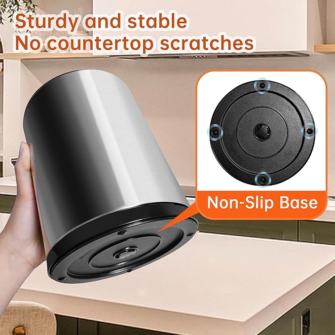 Stainless 360° Rotating Kitchen Utensil Holder,Large Counter Utensil Caddy, Cooking Spoon Stand Spatula Cutlery Metal Utensil Canister Tool Silverware Holder Rack For Countertop (Silver)