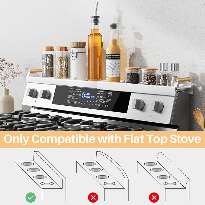 Magnetic Stove Top Shelf Spice Rack Organizer - Adjustable (16.9" to 30") Over the Kitchen Oven Shelf for Back of Stove, White