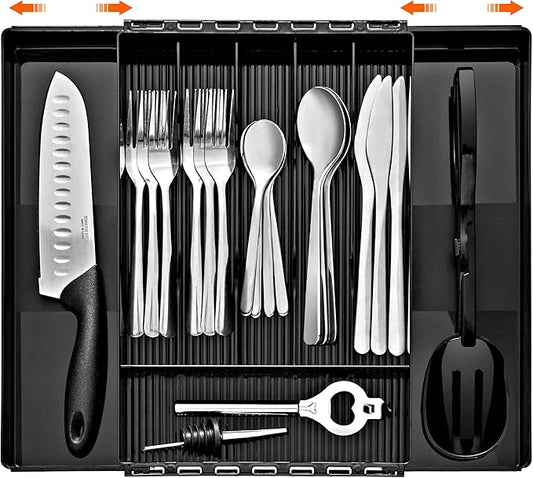 Sorbus Silverware Organizer – Expandable Kitchen Drawer Organizer, Non Slip Adjustable Utensil Organizer, Cutlery Tray for Forks, Knives, Spoons – Multipurpose Flatware and Kitchen Storage Solution