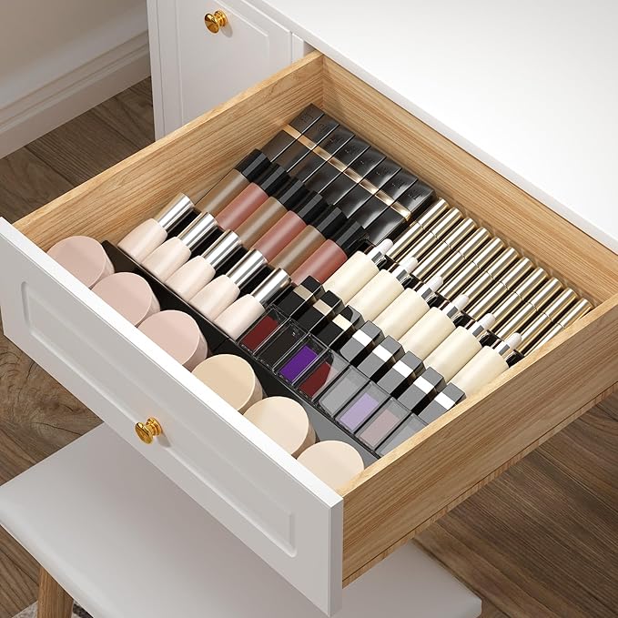 Spice Drawer Organizer Black (Jars Not Included) - 5 Tier Acrylic Seasoning Drawer Organizer - Kitchen Spice Rack for Drawer, Cabinet, Countertop - Expandable From 9'' to17.5 In''