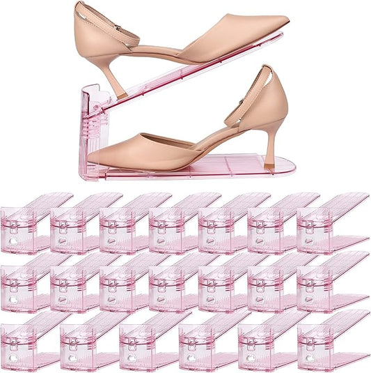 Yes!Fresh Shoe Slot Organizer, Boutique Display Style Shoe Stacker for A Pair of Shoes, Separable Shoe Rack for Closet Organization, 3 Adjustable Narrow Shoe Rack (Pink, 20 Pack)