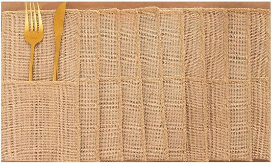 MDS Pack Of 75 Wedding Burlap 4 x 8 Burlap Lace Utensil Cutlery Holders Pouch Silverware Holder Knifes Forks Bags Burlap Napkin Bag for Rustic Wedding Party and Tableware Decorations