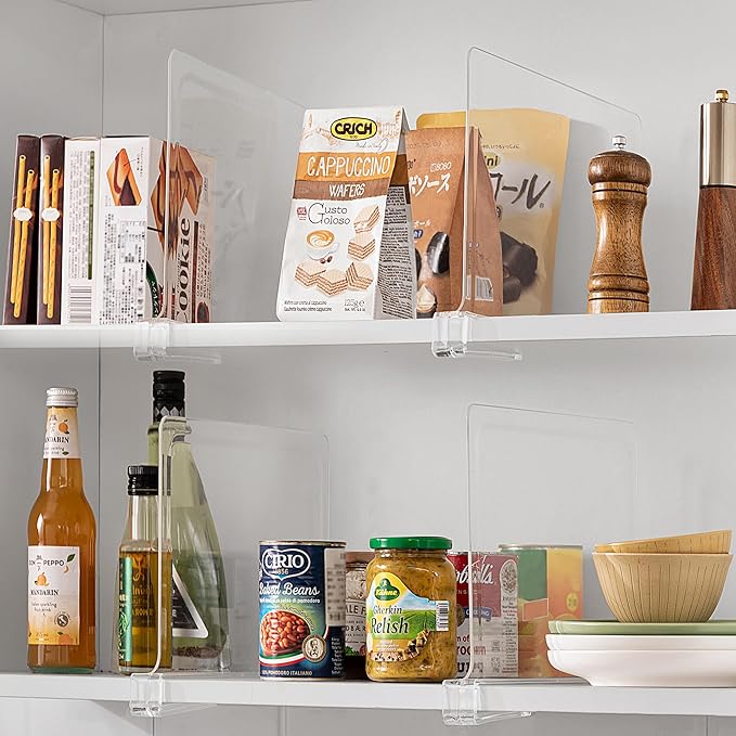 8 Pack 12 Inches [Extra Tall Version] Clear Shelf Dividers for Organization, Acrylic Closet Shelf Vertical Shelves Organizer for Bedroom, Kitchen and Office
