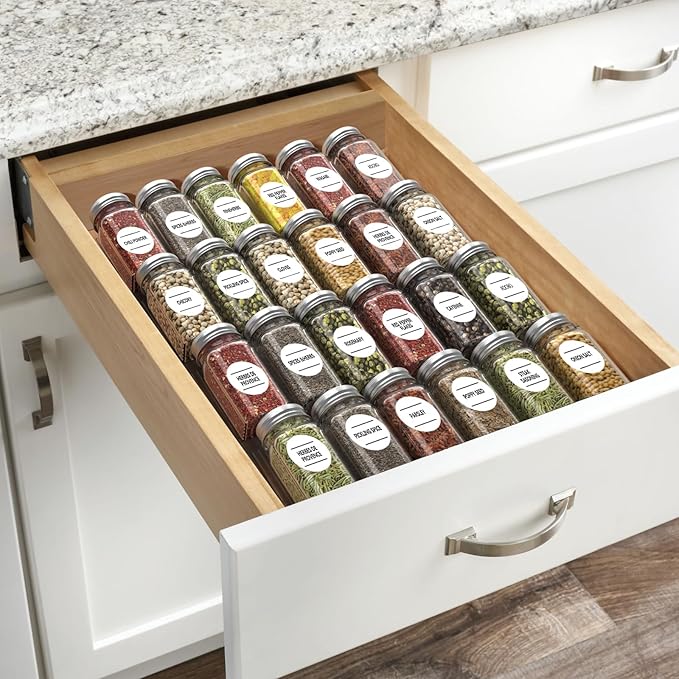 Spice Drawer Organizer, Spice Rack Drawer for Kitchen,4 Tier Clear Acrylic， Expandable From 13" to 26" Spice Rack Tray for Cabinet/Countertop(4 Pcs Clear)