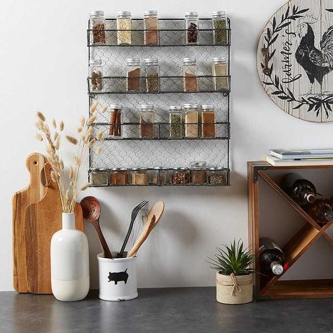 DII Farmhouse Vintage Decorative Metal Pantry Spice Rack Organizer, 17Lx2.3Wx20H, 4 Tier Spice Rack - Rustic