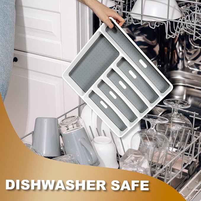 Bellsal Silverware Organizer 6 Slots Silverware Tray for Drawer Utensil Organizer Cutlery Flatware Organizer for Kitchen Plastic