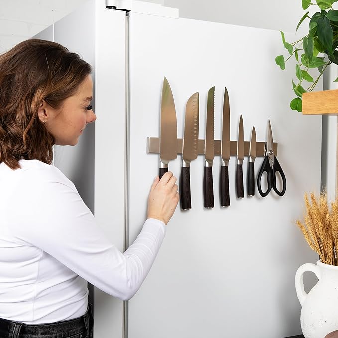 Silver Magnetic Knife Holder 16 Inch Strong Adhesive, Magnetic Strip for Fridge or Wall, No Drill Stainless Steel Knife Rack Organizer