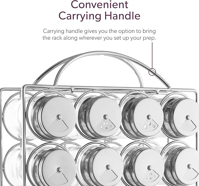 Mindspace Spice Rack Organizer with Set of 20 Glass Spice Jars Included Spices and Seasoning Rack for Countertop or Cabinet | The Wire Collection, Chrome (Spices NOT Included)