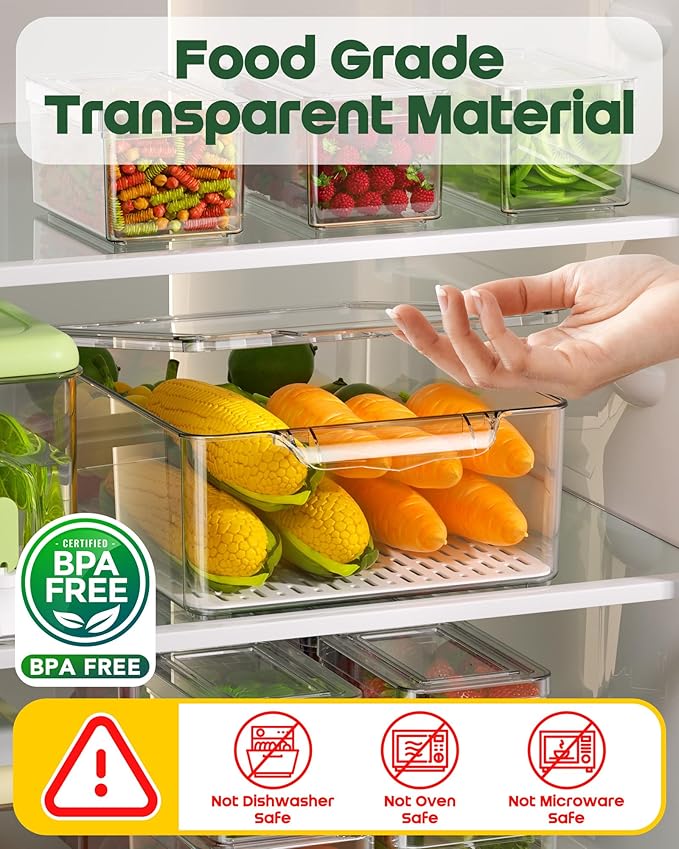 11 Pack Refrigerator Organizers and Storage, Stackable Fridge Organizer Bins, BPA-Free Clear Plastic Fruit Storage Containers for Fridge, Kitchen, Fruits, Drinks, Produce, Vegetable