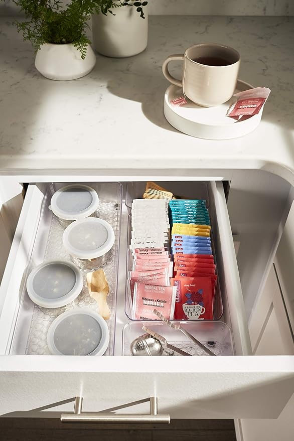 Spectrum HEXA In-Drawer Organizers Set of 4 (Clear Frost) - Drawer Storage for Bathroom, Jewelry, Makeup, Desk, Kitchen, Office, Utensils & More / Easy-to-Clean Trays