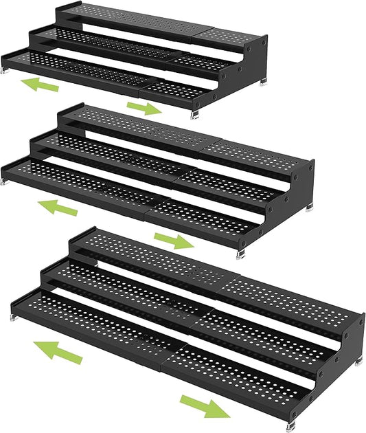Metal Spice Rack Organizer for Cabinet, 3 Tier Expandable Spice Storage Shelf, Great for Kitchen Cabinets, Cupboard,Pantry and Countertop More,Metal Plate with Hole(3PACKS/Black)