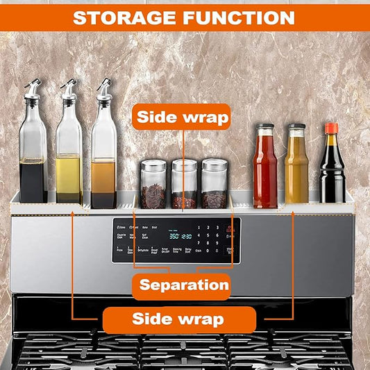 AWOKE Stove Top Shelf 30 Inch - Silicone Material Magnetic Shelf for The Stove - 3 Functional Partitions Kitchen Spice Rack Organizer - White