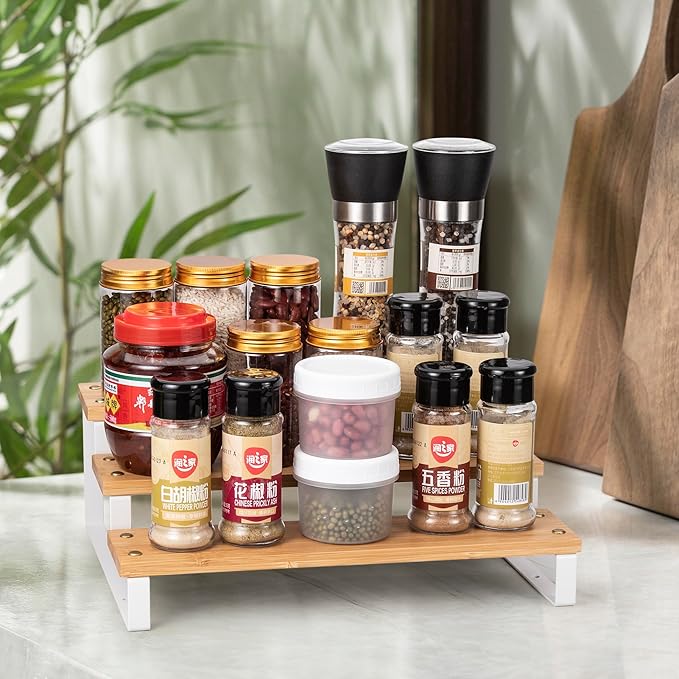 Spice Rack Kitchen Cabinet Organizer - 3 Tier Seasoning Organizer Shelf, Step Spice Storage Holder for Kitchen Cabinet, Pantry, Cupboard, Countertop