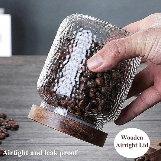 24 OZ Glass Coffee Jar with Wooden Lid 700ml Clear Vintage Glass Storage Canister Anti-slip Decorative Jars with Lids for Food Candy Coffee Beans Cookie Sugar