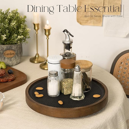 EOSAHR Wood Non-Skid Lazy Susan Organizer Turntable for Home Decor – Farmhouse 10.5" Lazy Susan Turntable for Cabinet, Spice Rack and Coffee Table - Stylish Organization and Storage Solution (Brown)