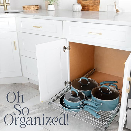 HOLDN’ STORAGE Pull Out Cabinet Organizer, Heavy Duty Caddy w/Lifetime Limited Warranty -26”W x 21”D - Requires At Least 27-1/4” Cabinet Opening, Steel Metal Cabinet Drawers Slide Out, Chrome