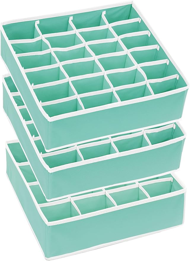Simple Houseware Sock Drawer Organizer for Dresser/Closet/Bedroom, 3 Pack, Turquoise