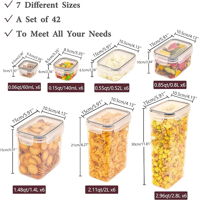 Ogrmar 42 PCS Airtight Food Storage Containers Set with Lids, Plastic Kitchen and Pantry Organization, BPA Free Storage Containers, Leak-proof Canisters for Food, Labels & Measuring Spoons & Marker