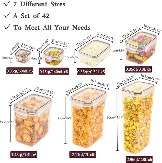 Ogrmar 42 PCS Airtight Food Storage Containers Set with Lids, Plastic Kitchen and Pantry Organization, BPA Free Storage Containers, Leak-proof Canisters for Food, Labels & Measuring Spoons & Marker