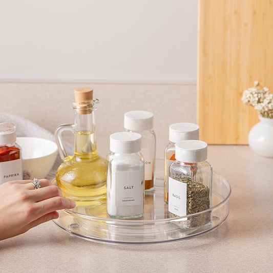 10.5" Lazy Susan Organizer. 360 Degree Rotating Turntable for Cabinets, Fridge, Pantry, Bathroom, Under Sink Organizing, Vanity, Countertops, Organizer for Spices Clear.