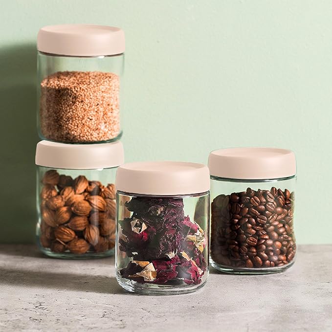 Small Glass Containers With Lids,Overnight Oats Jars,15.2oz Condiment Salad Dressing Sauce Meal Prep Containers, Chia Pudding jars with lids.Yogurt container (15.2oz-2 Pack-Beige)