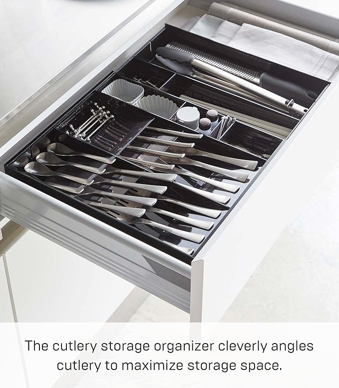 Yamazaki Home Tower Cutlery Drawer Organizer - Kitchen Silverware Utensil Storage Tray - Expandable I - Abs Plastic