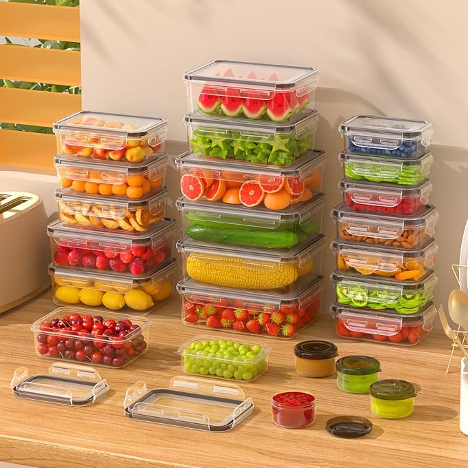 48 Pcs Larger Food Storage Containers with Lids Airtight (24 Containers & 24 Lids), Meal Prep Container for Pantry & Kitchen Organization, BPA-Free, Leak-Proof with Labels & Marker Pen