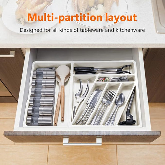 Li&Zhao Silverware Organizer - Expandable Kitchen Drawer Organizer Cutlery Drawer Organizer Flatware Organizer for Drawer Utensil Tray for Kitchen Plastic Silverware Holder for Spoons Knives Forks