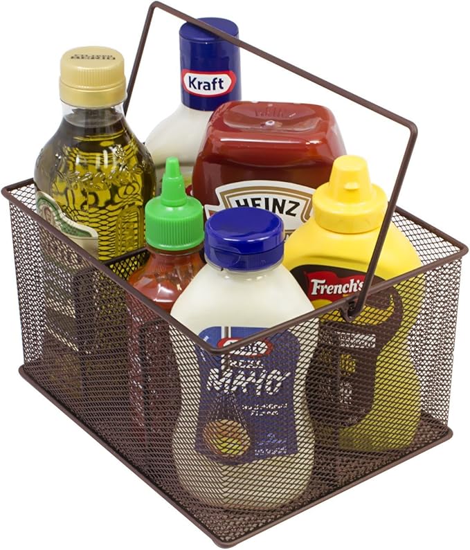 Sorbus® Utensil Caddy — Silverware, Napkin Holder, and Condiment Organizer — Multi-Purpose Steel Mesh Caddy—Ideal for Kitchen, Dining, Entertaining, Tailgating, Picnics, and much more (Bronze)
