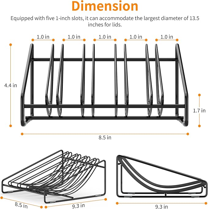 Pot Lid Organizer Rack, 5-slot Holder for Pot and Pan Lids, Space-Saving Kitchen Cabinet Organizer, Pan Lid Organizer,Pot Lid Holder,Side-Access Design