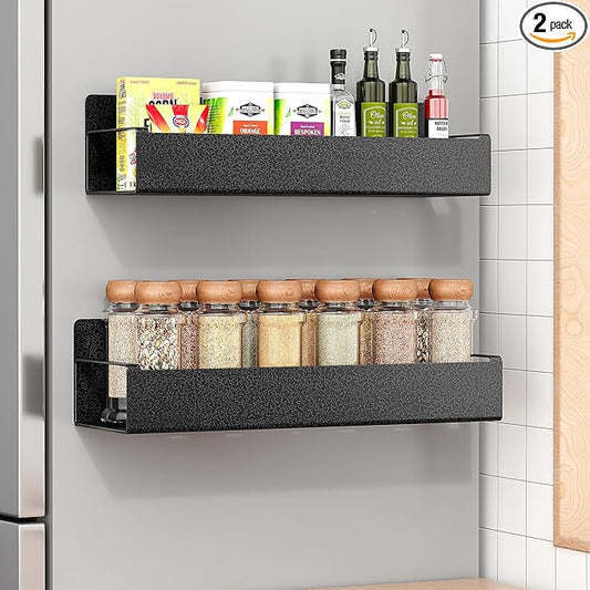 2 Pack Moveable Fridge Magnetic Spice Racks,Metal Cyan