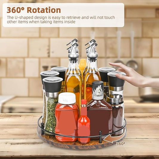 Single Tier Lazy Susan Spice Rack Organizer, 12-Inch Wooden Rotating Turntable for Compact Countertop Cabinet Storage, 360 Degree Non Slip Spice Carousel, Kitchen and Bathroom Decor Easy Clean
