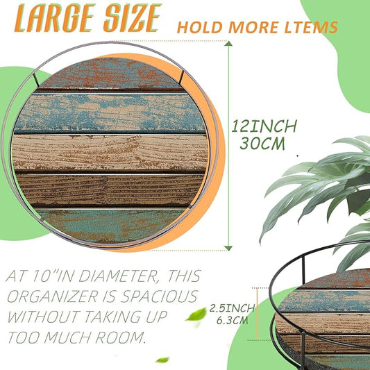12 Inch Turntable Wooden Lazy Susan, Non-Skid Turquoise Wooden Board Turntable Organizers for Cabinet, Pantry, Kitchen, Perfect Spice Rack Solution