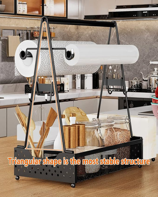Utensil Caddy, Grill Condiment Caddy, BBQ & Picnic Caddy, Utensil Holder for Party, Picnic Flatware Caddy with Handle and Paper Towel Roll Holders, Utensil Cutlery Caddy for Camping, Kitchen