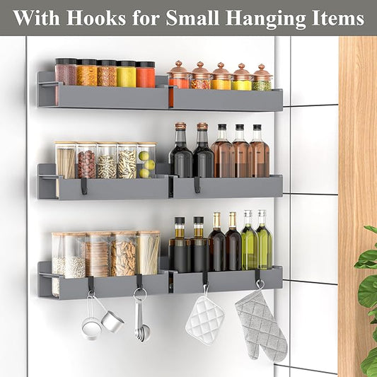 6 Pack Magnetic Spice Rack Organizer for Refrigerator and Oven, Dark Grey Fridge Organizers and Storage for Kitchen
