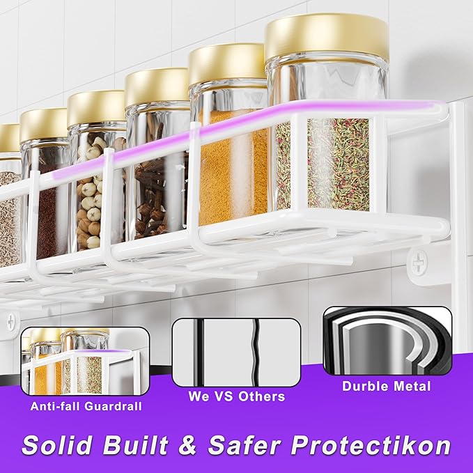 SUFAUY 2pcs Wall Spice Rack for Kitchen, 3 Tier Pantry Door Spice Rack Organizer Wall Mount, White