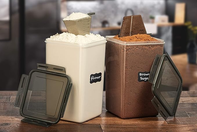 WHITE FEATHER SUPPLIES 2 PC [6.5L / 220 Oz] Large Flour Sugar Storage Containers - Leak Proof, BPA Free, Clear Plastic Food Storage Containers with Lids Airtight - Bulk Storage for Kitchen and Pantry