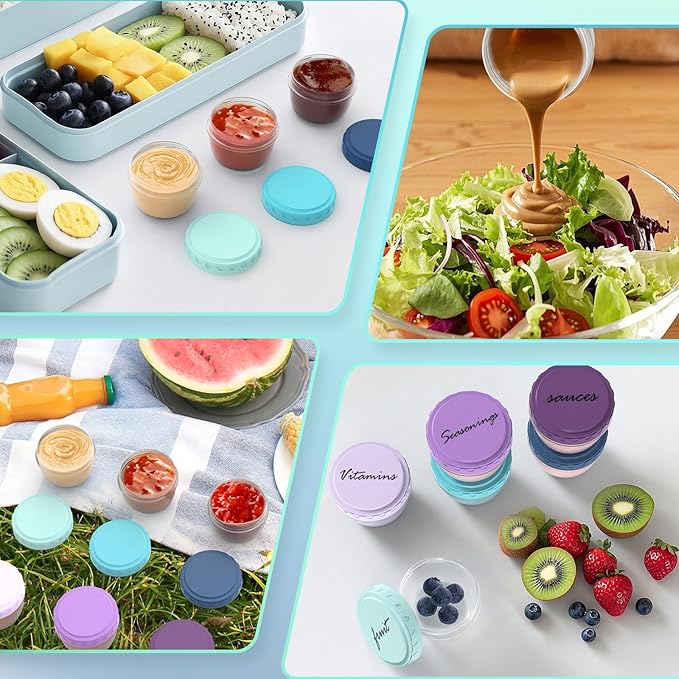 12 Pack Salad Dressing Containers To Go 2.7 oz Small Condiment with Lids Reusable BPA Free Leakproof Dipping Sauce Cups for Snack,Kitchen Storage,Camping,Travel