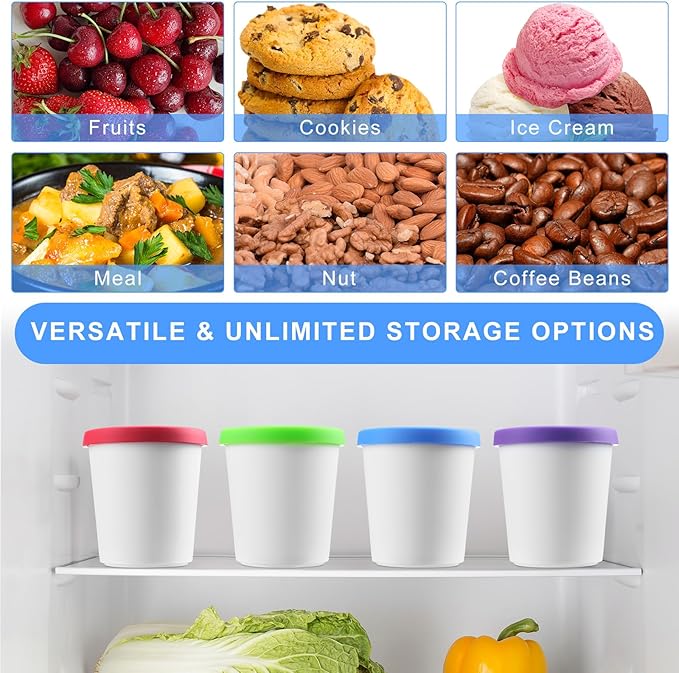 Uiifan 8 Pcs 1 Qt Ice Cream Containers for Homemade Ice Cream Reusable Ice Cream Storage Containers with Silicone Lids for Freezer, Freezer Containers Tubs for Ice Cream Sorbet and Gelato Storage